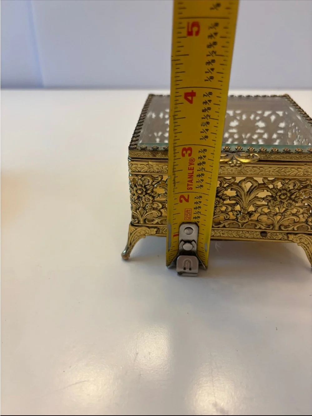 Vintage brass glass jewelry trinket box!